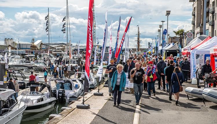 Crowds of people taking in the sights at Poole Harbour Boat Show 